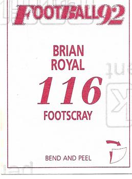 1992 Select AFL Stickers #116 Brian Royal Back